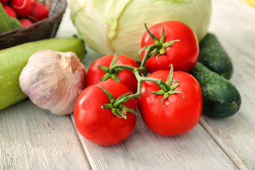 Fresh vegetables on wooden table
