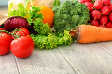 Fresh vegetables on wooden table