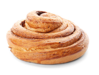 Sweet cinnamon roll on white background