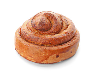 Sweet cinnamon roll on white background