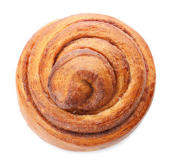 Sweet cinnamon roll on white background