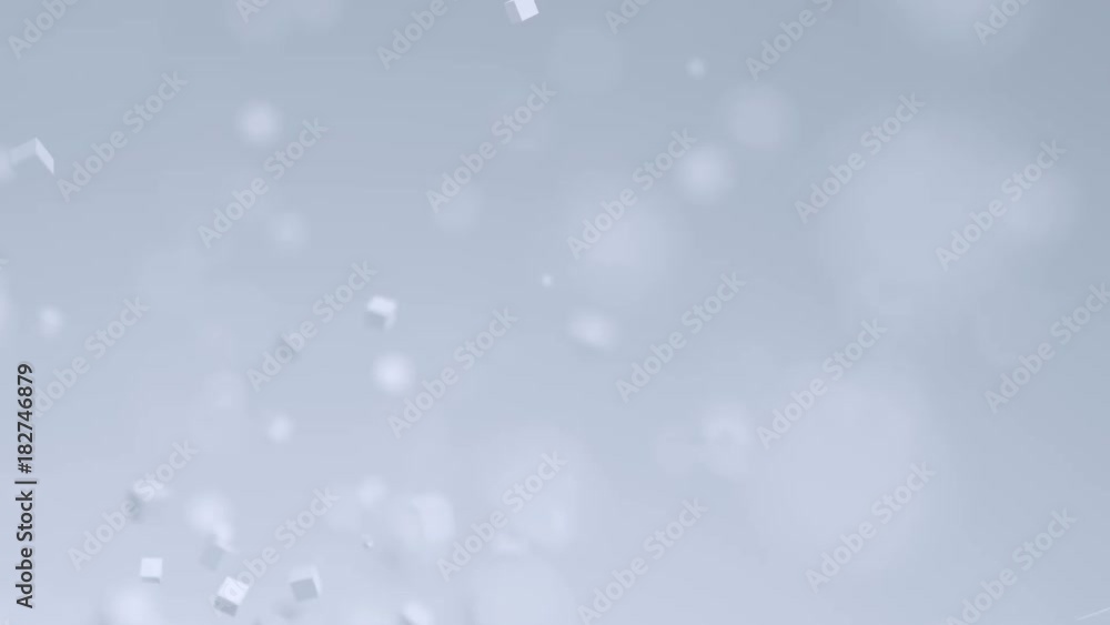 Poster abstract 3d rendering of chaotic particles. computer generated flying polygonal cubes in empty space