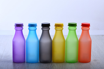 Colorful paint. Bottles with colorful dry pigments