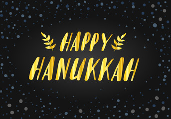 Vector isolated lettering for Happy Hanukkah for decoration and covering. Lettering card template. Calligraphy banner. flyer on textured background