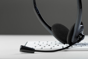 headset on keyboard computer laptop