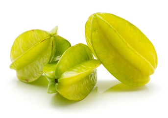 Carambola isolated on white background three fresh and whole.