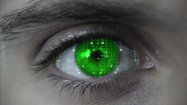 Macro falling matrix green eye plan