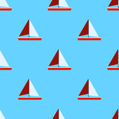 Seamless sea pattern with sailing ships and anchors on blue background. Nautical pattern. Flat design, vector illustration EPS10