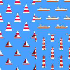 Fototapeta premium Set of marine nautical seamless patterns Good for textile fabric or paper print. Flat design, vector illustration EPS10