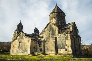Fototapeta na wymiar Tegher, Armenia - November 14, 2017: 13th century Tegher monastery in the village of Tegher, Armenia