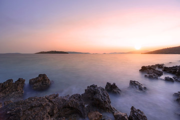 Fototapeta na wymiar Sunset beach sea landscape nature island Croatia coast
