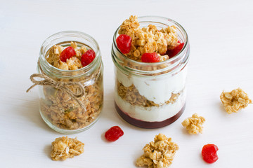 Greek yogurt with dry cherry and granola