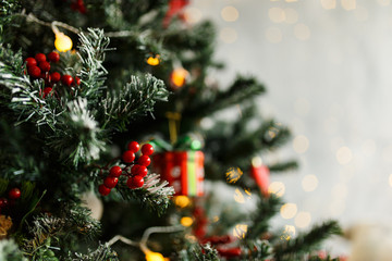 Christmas pine branch with decorations and balls