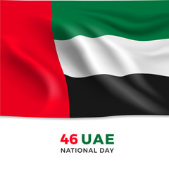UAE National Day 46. Realistic national flag with folds with geometric objects. Easy to use in your design layout of posters, banners, postcards, flyers