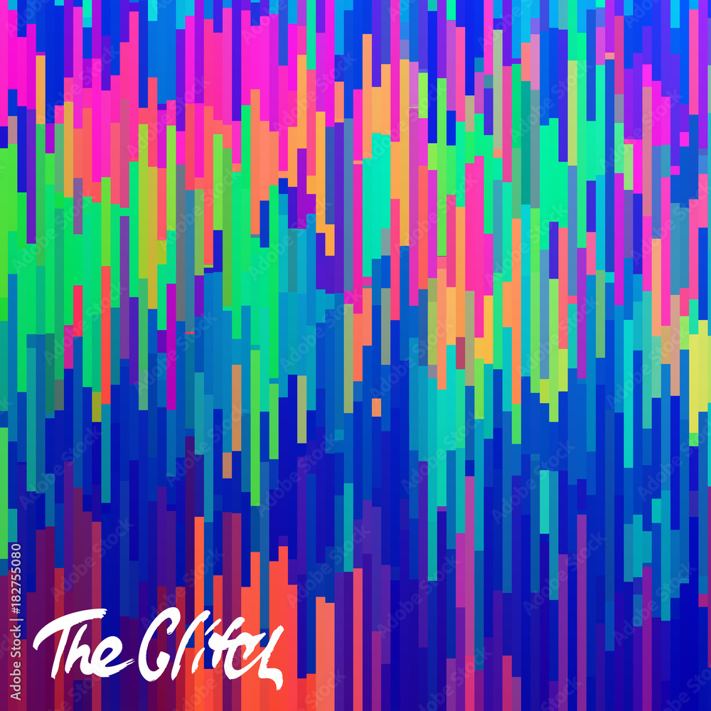 Poster glitched abstract vector background made of colorful pixel mosaic. digital decay, signal error, tele