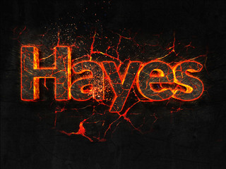 Hayes Fire text flame burning hot lava explosion background.