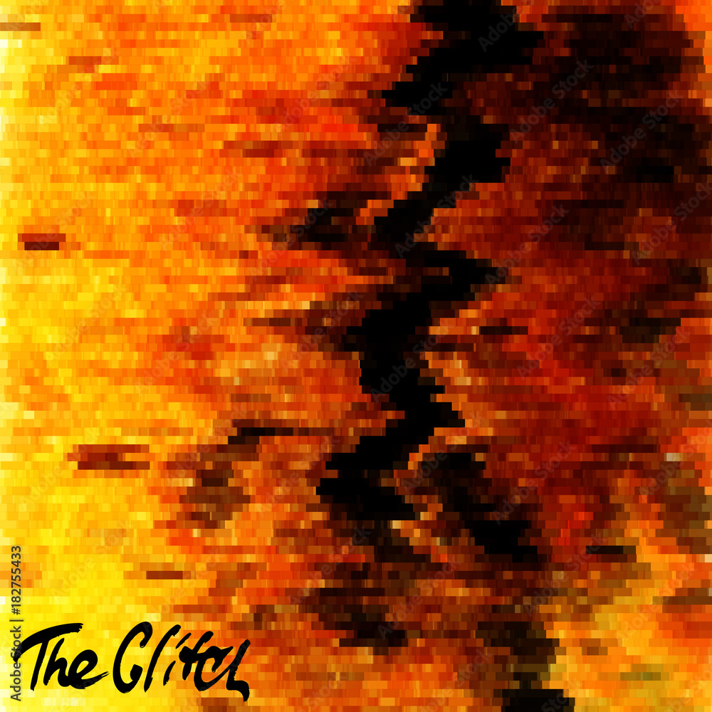 Poster glitched abstract vector background made of colorful pixel mosaic. digital decay, signal error, tele