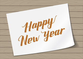 Happy New Year -  A4 Paper Sheet Template on White Background  with Hand Drawn Lettering. Vector Illustration Quote. Handwritten Inscription Phrase for Case Design, Sale, Banner, Invitation.