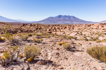 Volcano mountains landscape Salar De Uyuni, travel Bolivia