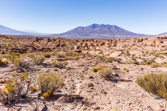 Volcano mountains landscape Salar De Uyuni, travel Bolivia