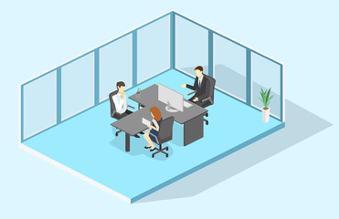isometric interior director's office. Flat 3D illustration of cabinet.