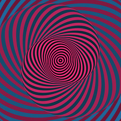 Colorful hypnotic psychedelic spiral. Modern vector illustration with optical illusion. Twisted striped round shape. Magical decorative background. Element of design.