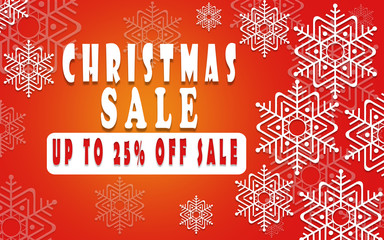 Christmas sale banner for booklet 25%, holiday flyer, poster, advertising logo, leaflet for the store template design. The modern image for social media. New Year Style, bright colors.