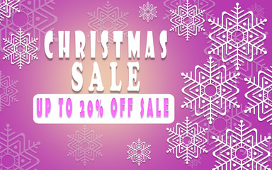Christmas sale banner for booklet 20%, holiday flyer, poster, advertising logo, leaflet for the store template design. The modern image for social media. New Year Style, bright colors.
