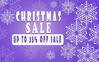 Christmas sale banner for booklet 35%, holiday flyer, poster, advertising logo, leaflet for the store template design. The modern image for social media. New Year Style, bright colors.