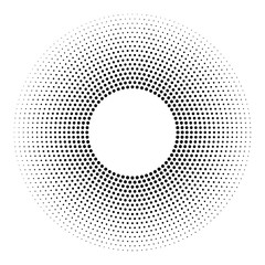 Halftone dotted background circularly distributed. Halftone effect vector pattern. Circle dots isolated on the white background.