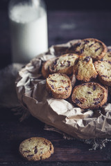 Mini bread with chocolate chips,selective focus