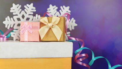gift boxes with bows and colorful confetti for the holidays new year