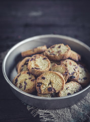 Mini bread with chocolate chips served,selective focus