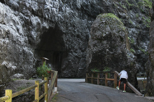 The imprint of a boulder in a mountain of the I Serrai di sottoguda canyon. Veneto, Italy.