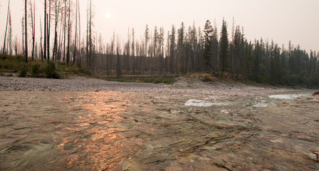 Sunset over the South Fork of the Flathead River at Meadow Creek Gorge in the Bob Marshall...