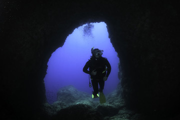 Diving in underwater cave - Majorca, Spain