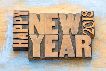 Happy New Year 2018 word abstract in wood type