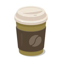 Coffee paper cup with lid and holder. Vector clipart