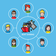 Boat sharing concept with group of people