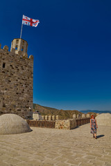 RABATI CASTLE, GEORGIA - 08 AUGUST 2018: Tower and bath domes in famous castle complex of Akhaltsikhe