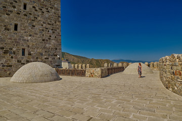 RABATI CASTLE, GEORGIA - 08 AUGUST 2018: Tower and bath domes in famous castle complex of Akhaltsikhe