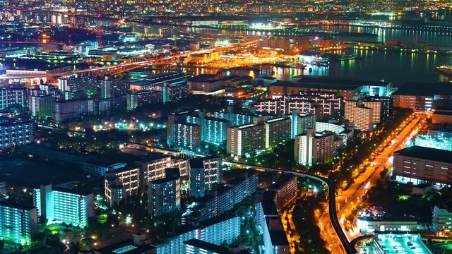 Time-lapse of Osaka Bay at night