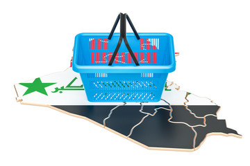 Shopping basket on Iraq map, market basket or purchasing power concept. 3D rendering