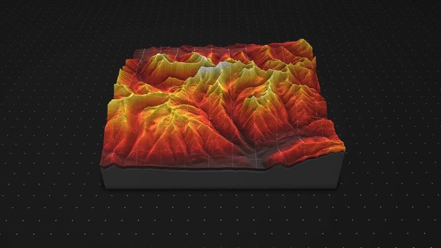 3d render of a soil slice, mountains isolated on dark background. cross section of ground relief with mountains and meadows.	
