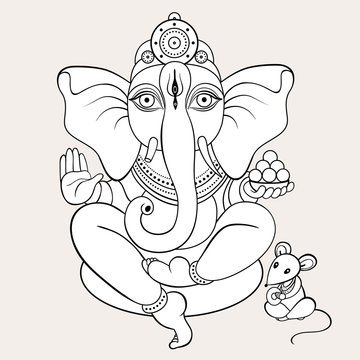 ganesha sitting pose black white clip art preview
