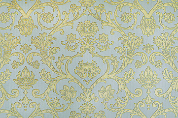 Blue and golden botanical wallpaper background