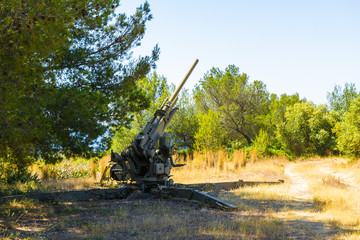 Free outdoor exhibit of old air defence weapons at San Carlos casttle military museum, Palma,...