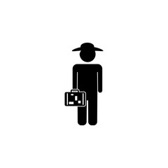 man with hat with a suitcase icon