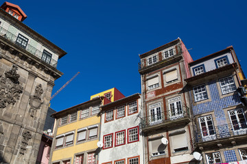 Facades of the old houses in the district of Ribera in Porto, Portugal.