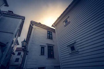 Traditional old wooden houses in the old part of Bergen town
